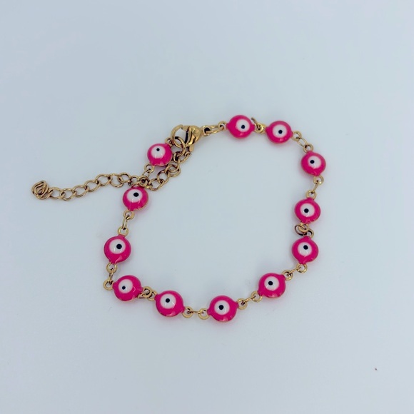 Evil Eye Stainless Steel 18k Gold Plated Adjustable Length Bracelet - Picture 10 of 11